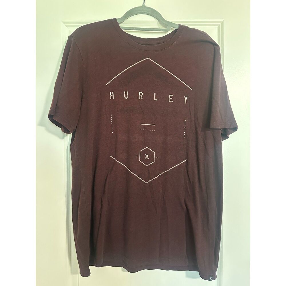 Hurley Men's Large Burgundy Graphic T-Shirt | Geometric Logo Tee